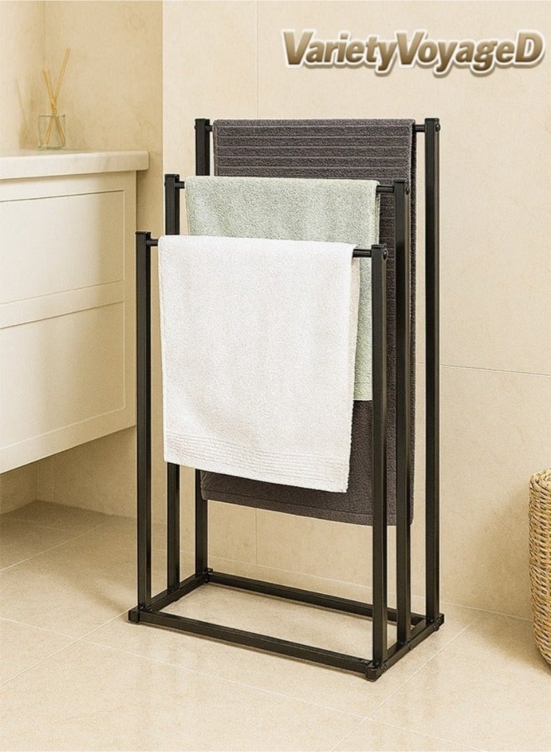 رحلة التنوعD رف مناشف حمام قائم بذاته،  حامل مناشف عريض بثلاث طبقات، حامل تجفيف المناشف،  حامل مناشف معدني متين، حامل بطانيات،  حامل مناشف كبير جدًا،  حامل تجفيف مقاوم للصدأ،  حامل عرض مناشف الحمام للمناشف الكبيرة والبطانيات،  حامل تجفيف المناشف،  إكسسوارات الحمام، حامل تنظيم الحمام للحمام وغرفة الغسيل - Image 1