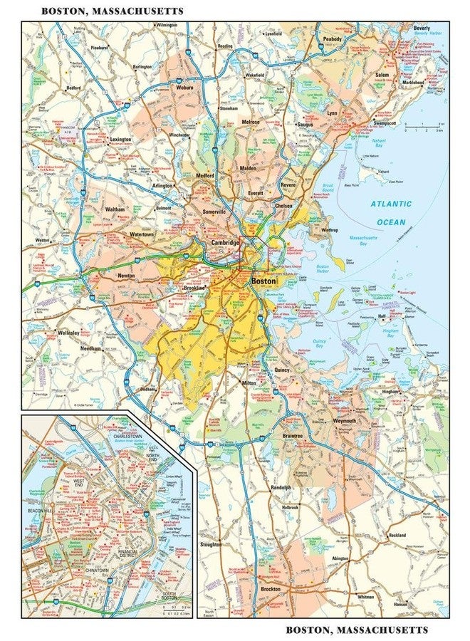 Globe Turner Boston, Massachusetts Wall Map - 11.5" x 14.5" Paper - Image 1
