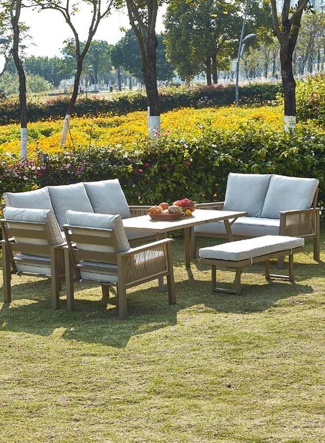 Broyhome Outdoor Furniture Set 7-Piece Outdoor Sofa Set Garden Sofa Set for Patio Balcony & Villa – Heat &  UV Resistant,Modern beige Aluminum Frame, 15CM Thickness waterproof Beige Cushions  - Image 1
