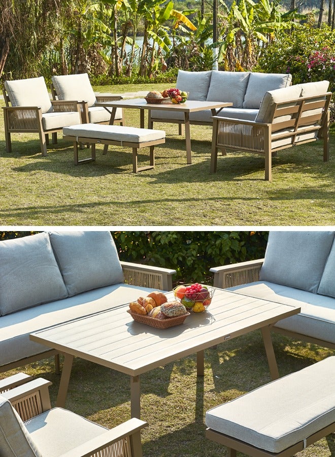 Broyhome Outdoor Furniture Set 7-Piece Outdoor Sofa Set Garden Sofa Set for Patio Balcony & Villa – Heat &  UV Resistant,Modern beige Aluminum Frame, 15CM Thickness waterproof Beige Cushions  - Image 3