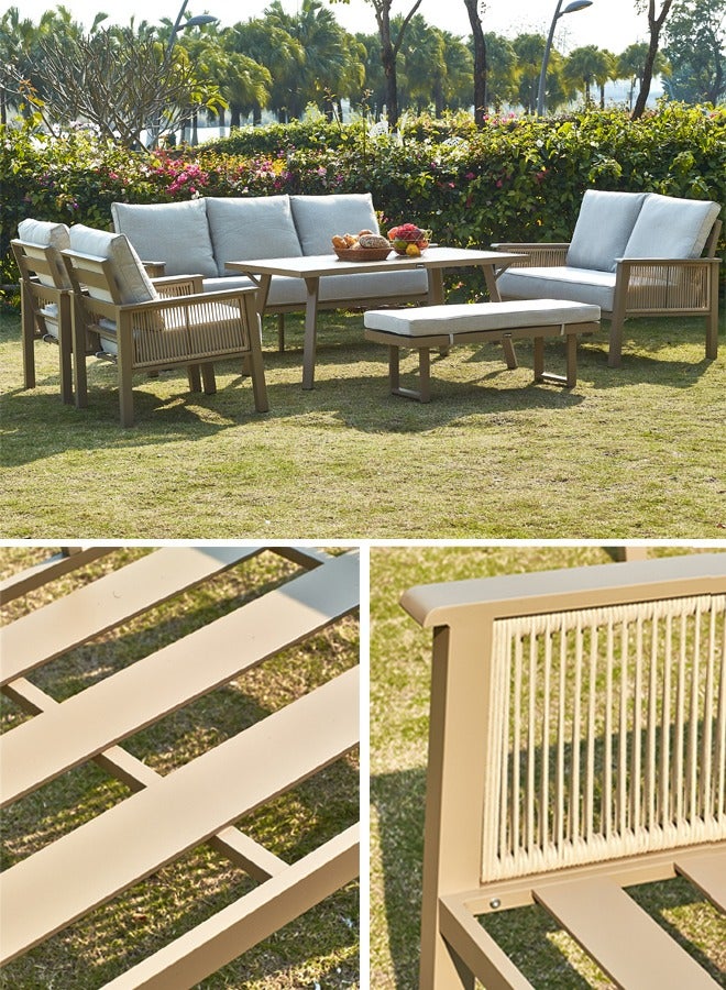 Broyhome Outdoor Furniture Set 7-Piece Outdoor Sofa Set Garden Sofa Set for Patio Balcony & Villa – Heat &  UV Resistant,Modern beige Aluminum Frame, 15CM Thickness waterproof Beige Cushions  - Image 4