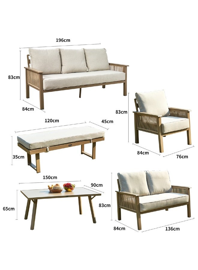 Broyhome Outdoor Furniture Set 7-Piece Outdoor Sofa Set Garden Sofa Set for Patio Balcony & Villa – Heat &  UV Resistant,Modern beige Aluminum Frame, 15CM Thickness waterproof Beige Cushions  - Image 5