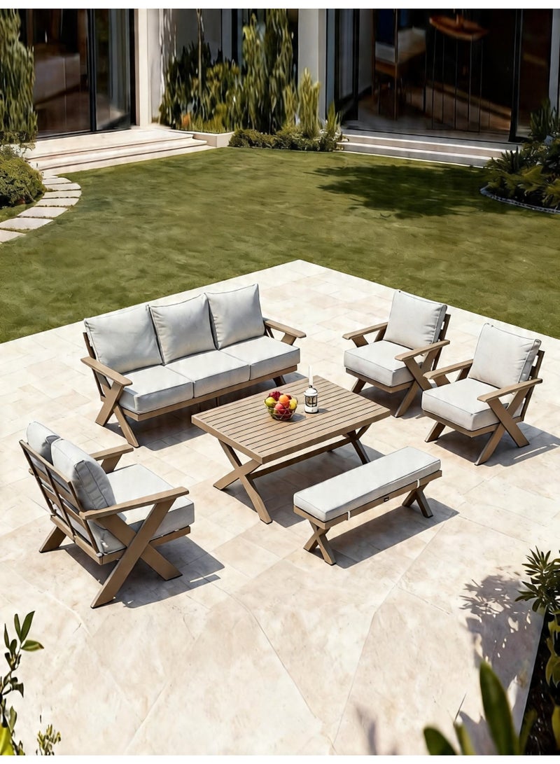 Broyhome ​7-Seater Outdoor Furniture Patio Sofa Set with High Table & Bench,Waterproof Cushion- Weather-Resistant Patio Furniture for Gardens, Balconies & Poolside - Image 1