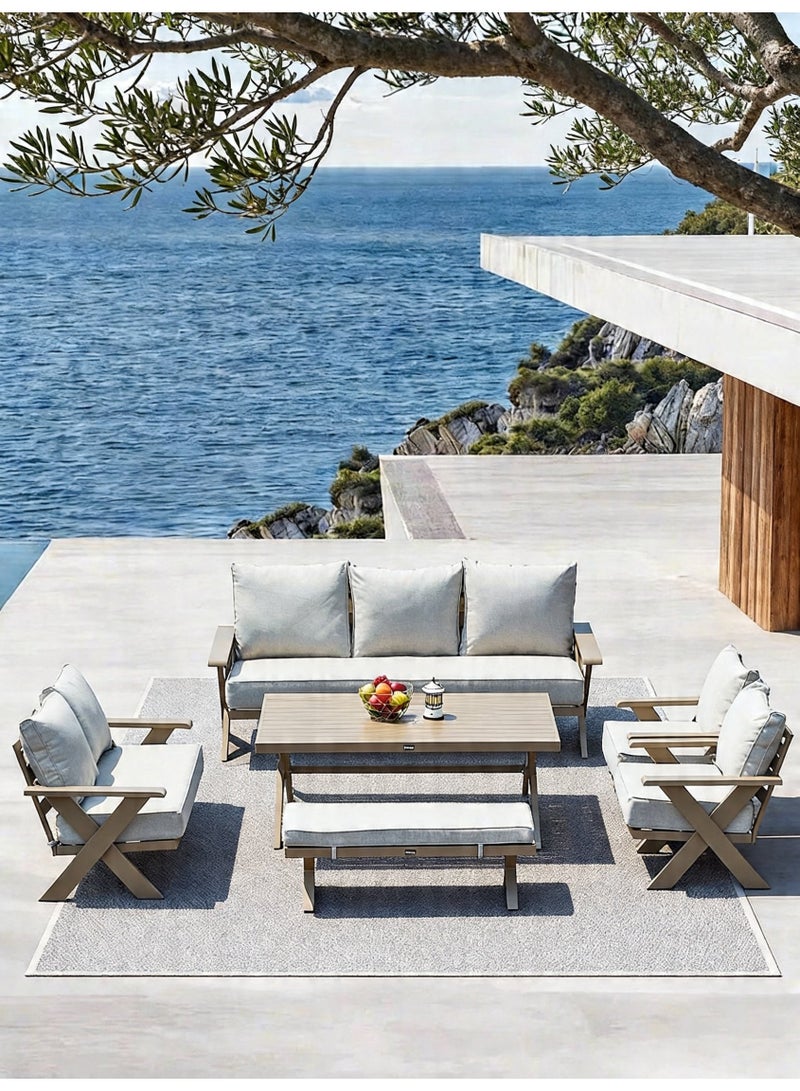 Broyhome ​7-Seater Outdoor Furniture Patio Sofa Set with High Table & Bench,Waterproof Cushion- Weather-Resistant Patio Furniture for Gardens, Balconies & Poolside - Image 4