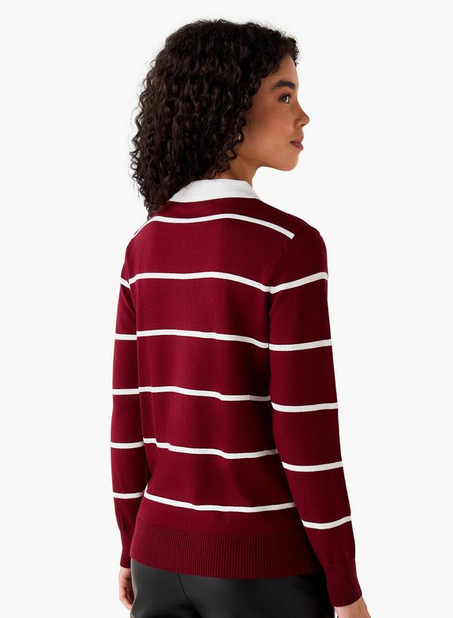 2Xtremz Regular Fit Striped Collared Tricot Sweater - Image 3