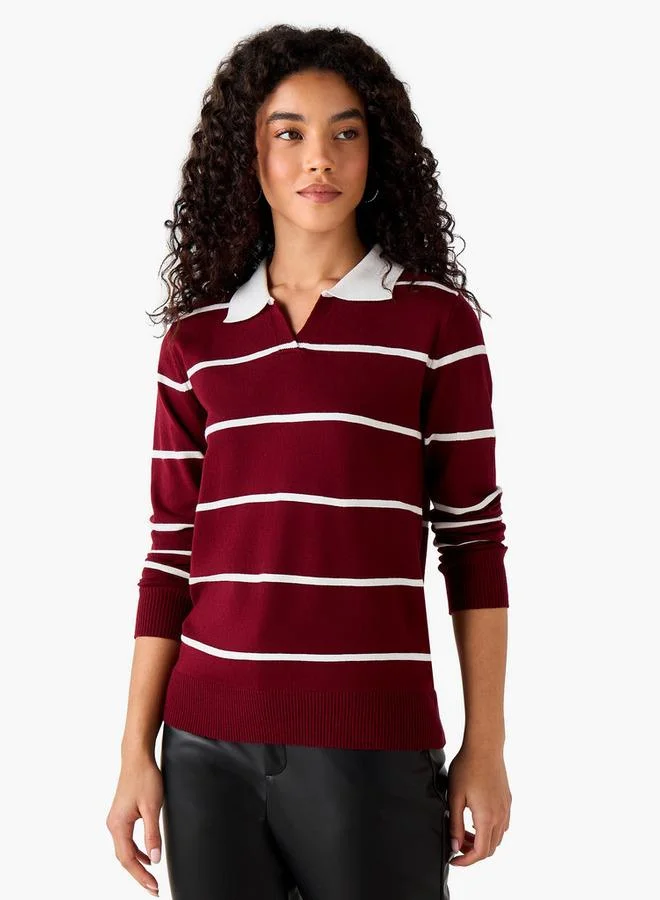 2Xtremz 2Xtremz Regular Fit Striped Collared Tricot Sweater