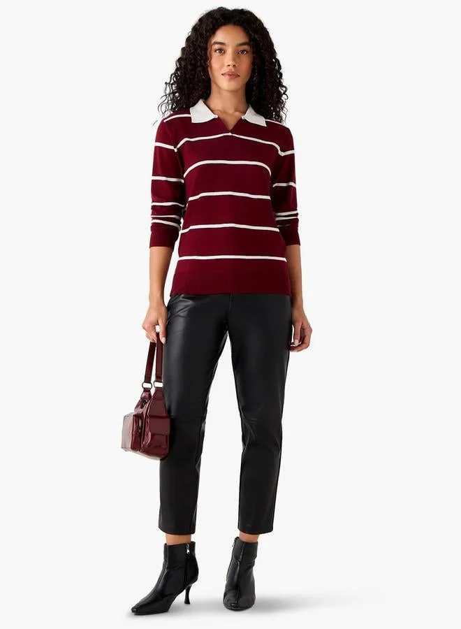 2Xtremz 2Xtremz Regular Fit Striped Collared Tricot Sweater