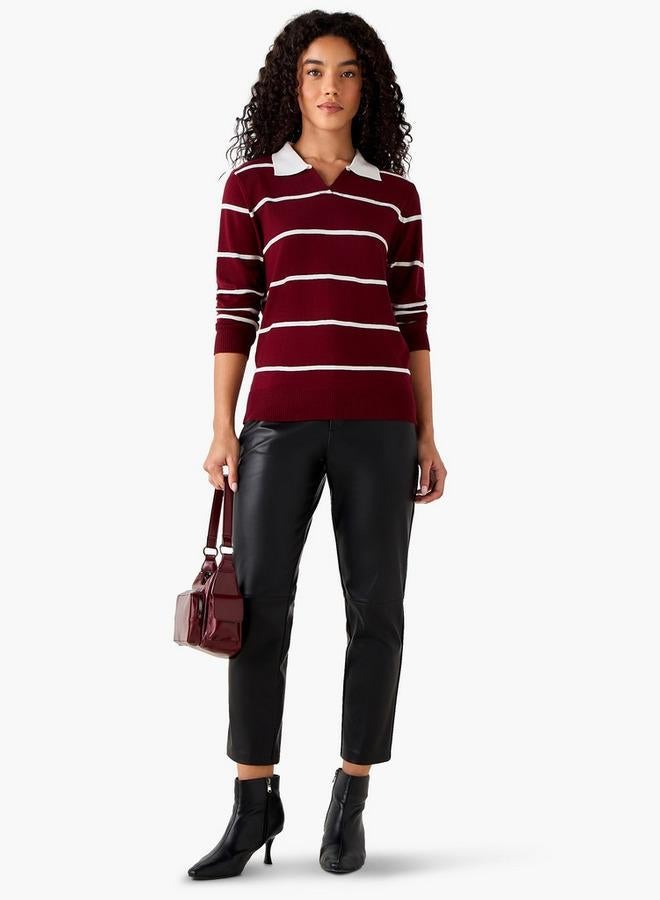 2Xtremz Regular Fit Striped Collared Tricot Sweater - Image 2