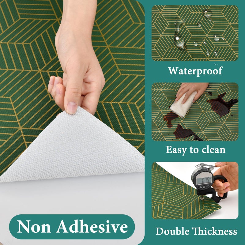 Kimhan Shelf Liners for Kitchen Cabinets 12in x 20FT, Non Adhesive Cabinet Liner Strong Non-Slip Thickened Gold Green Geometric Drawer Liner, Easy to Clean for Shelf, Cabinet with Knife and Tape Measure - Image 3