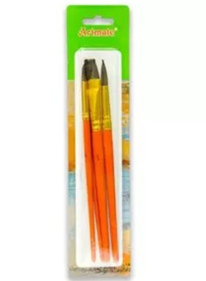 Artmate Artist Brushes Assorted (3 Round / 1 Flat Brushes), Set Of 4 Pieces - JIABCH-BS202
