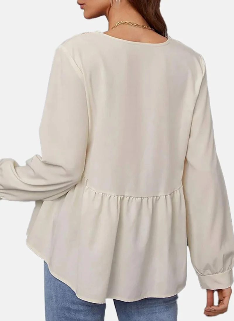 يونيكي Beige Solid Relaxed Long Sleeve Top