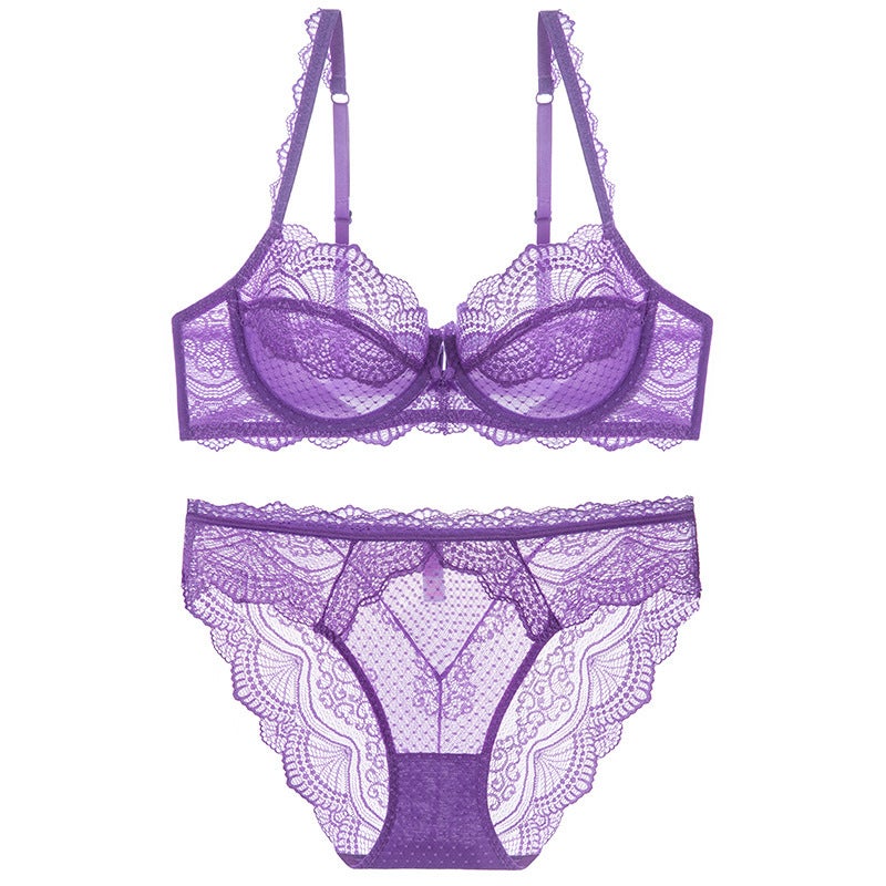 Women's French-Style Lace Bra with Lightweight Support and Comfortable Fit for Plus Sizes