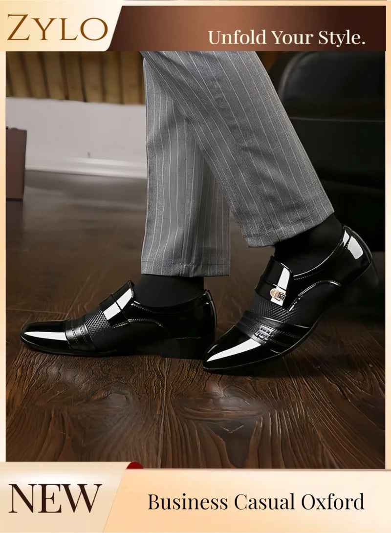 Zylo Men's black casual breathable leather shoes, made of mesh material, suitable for business and office wear - Image 1