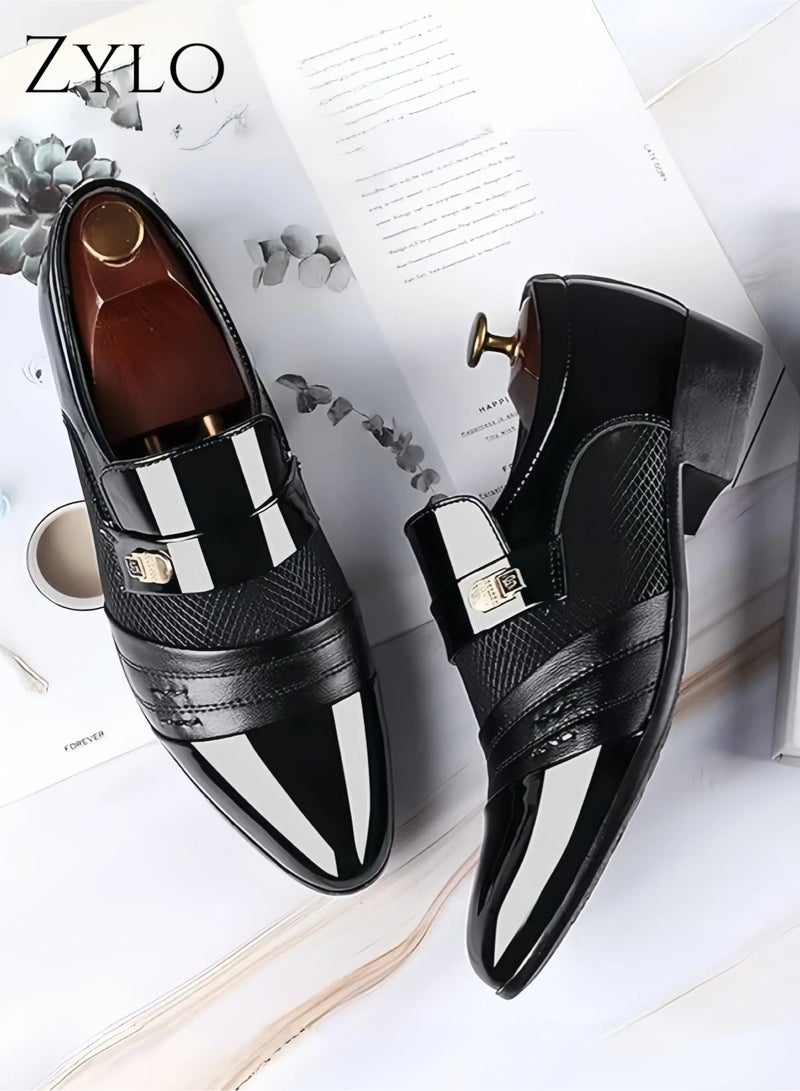 Zylo Men's black casual breathable leather shoes, made of mesh material, suitable for business and office wear - Image 3