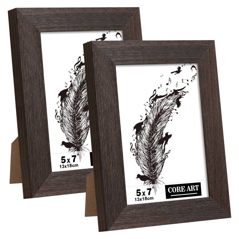 CORE ART 5x7 Picture Frame  Handmade Wood Rustic Brown Photo Frame Set of 2  High Definition Semi-tempered Glass Wall or Tabletop Display - Image 1