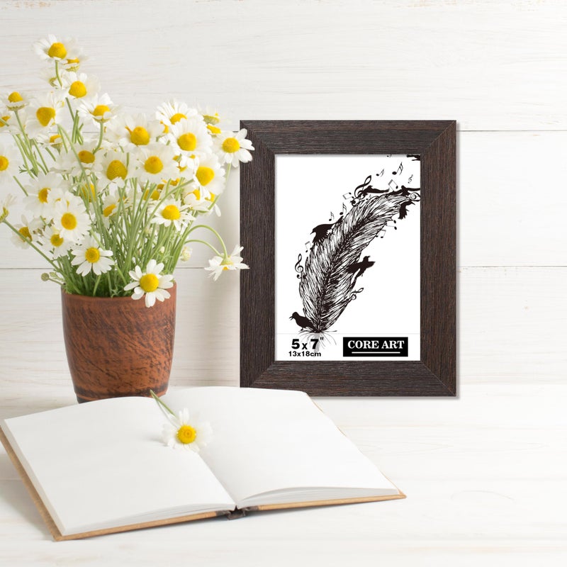 CORE ART 5x7 Picture Frame  Handmade Wood Rustic Brown Photo Frame Set of 2  High Definition Semi-tempered Glass Wall or Tabletop Display - Image 4