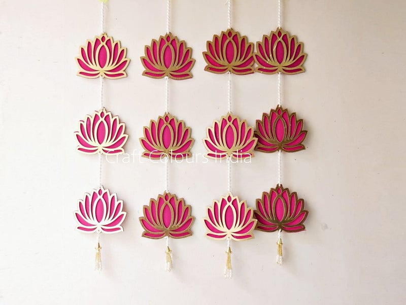 Nutts Handmade Lotus with White Beads Hanging Toran Garland ForHome Dcor Diwali Festival Navratri Wedding