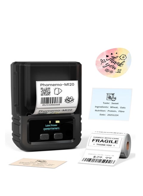 Phomemo M120 Label Maker- Barcode Printer Bluetooth Thermal Label Maker Machine 2 Inch 50mm Barcode Label Printer
