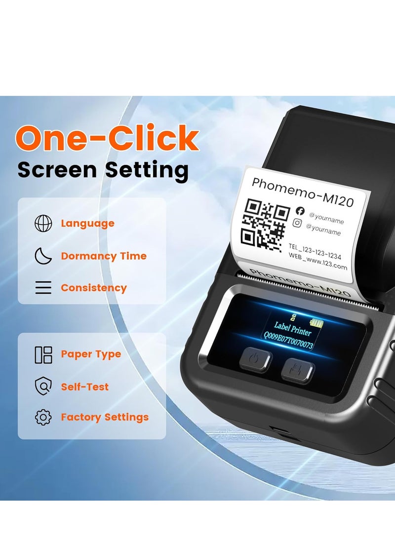 Phomemo M120 Label Maker- Barcode Printer Bluetooth Thermal Label Maker Machine 2 Inch 50mm Barcode Label Printer
