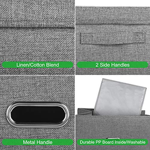 Valease Large Linen Fabric Foldable Storage Bins with Removable Lid and Handles, Washable Storage Box Organizer Containers Baskets Cube with Cover for Bedroom,Closet,Office (Coffee, Medium(2-Pack)) - Image 2