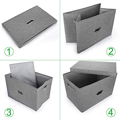 Valease Large Linen Fabric Foldable Storage Bins with Removable Lid and Handles, Washable Storage Box Organizer Containers Baskets Cube with Cover for Bedroom,Closet,Office (Coffee, Medium(2-Pack)) - Image 3