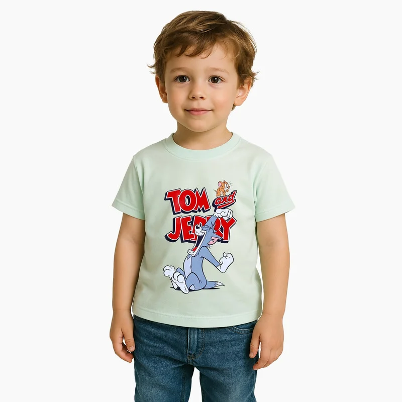 وارنر بروس. Warner Bros. Tom &amp; Jerry Kids Boy's Short Sleeve 100% Cotton T-Shirt