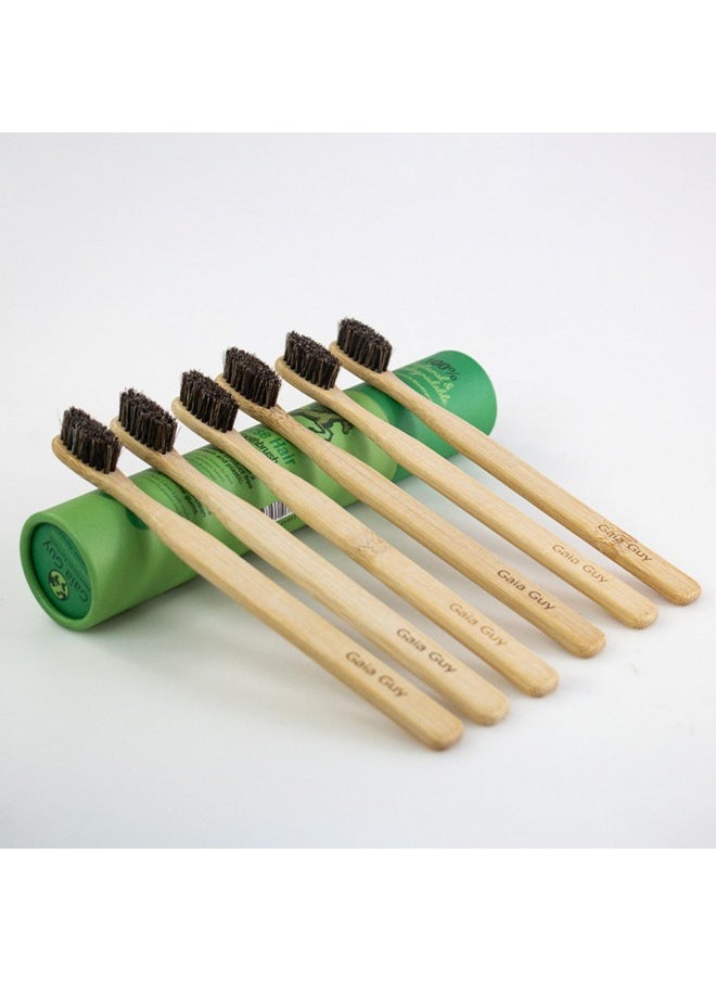 Gaia Guy Gaia Guy Soft Natural Bristle Bamboo Toothbrush (NO Nylon - Horsehair ONLY) - Totally Compostable & Biodegradable Soft Horse Hair Bristle and Bamboo Toothbrushes - Zero Waste - 6-Pack  - Image 2