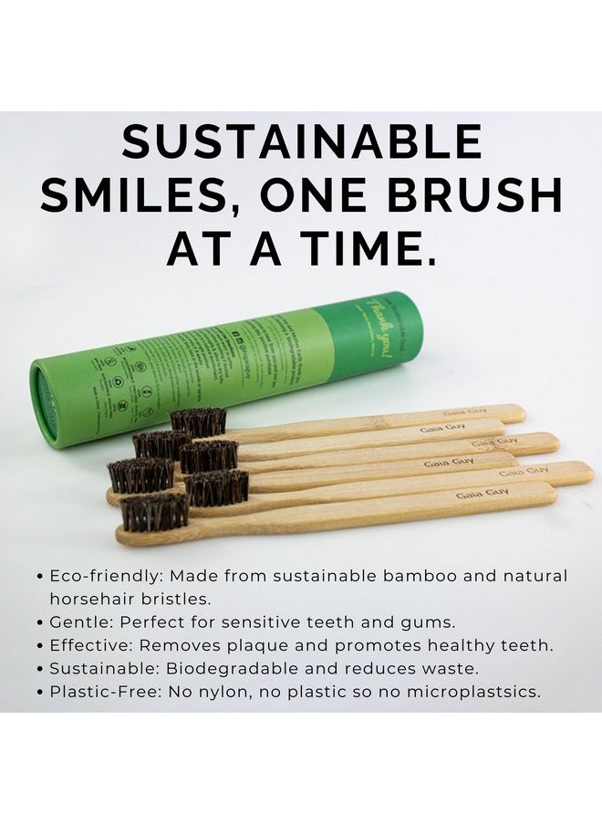 Gaia Guy Gaia Guy Soft Natural Bristle Bamboo Toothbrush (NO Nylon - Horsehair ONLY) - Totally Compostable & Biodegradable Soft Horse Hair Bristle and Bamboo Toothbrushes - Zero Waste - 6-Pack  - Image 3