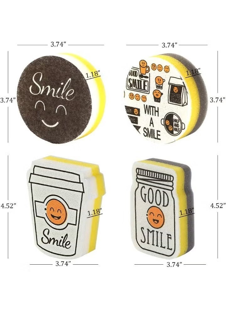 Smiley Kitchen Sponge Pack – 4 Soft Non-Scratch Sponges for Dishes and Pans - Image 3