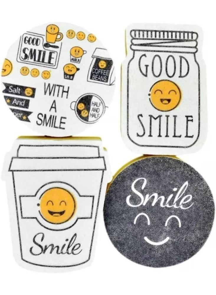Smiley Kitchen Sponge Pack – 4 Soft Non-Scratch Sponges for Dishes and Pans - Image 1
