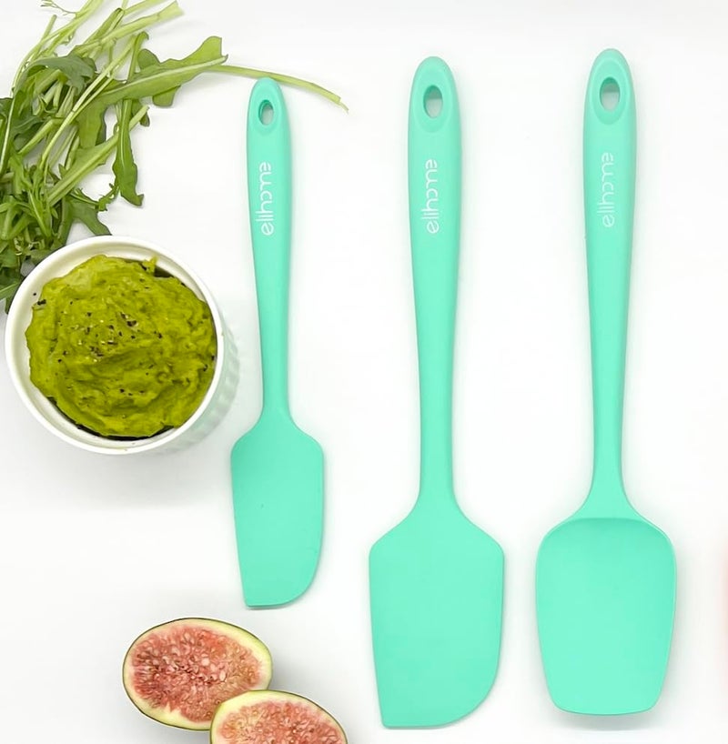 Elihome Chef Series 3 Piece Silicone Spatula Set - 600°F Heat Resistant Non Stick Rubber Kitchen Scraper Spatulas for Cooking, Baking, and Mixing – BPA Free and LFGB Certified Silicone, Green Color - Image 1