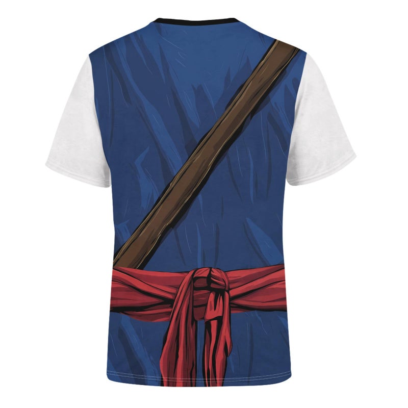 THE PIRATE KING Anime Pirate Captain T-Shirt Funny Cosplay Costume Knight Tee Crewneck Short Sleeve Casual Top Unisex Blue - Image 4