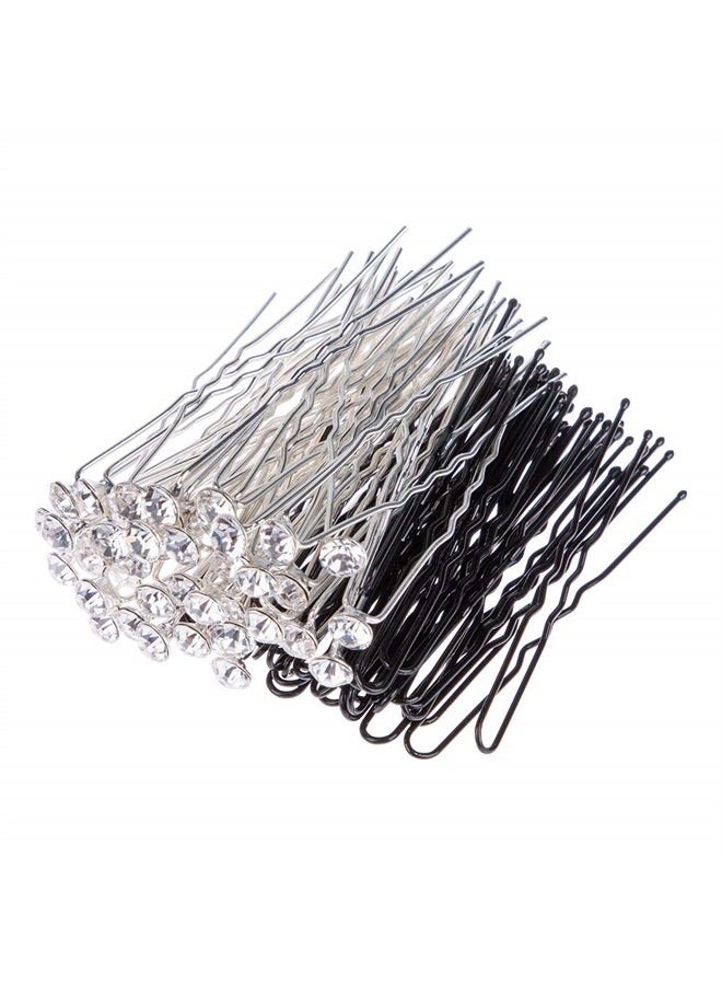 findTop 80 Pack White Crystal Rhinestone Hair Pins & U Shape Hairpins, findTop Wedding Hair Clips Professional Hairdressing Grip Clip with Storage Bottle (40 Pcs Crystal Pins & 40 Pcs U Shape Pins ) - Image 2