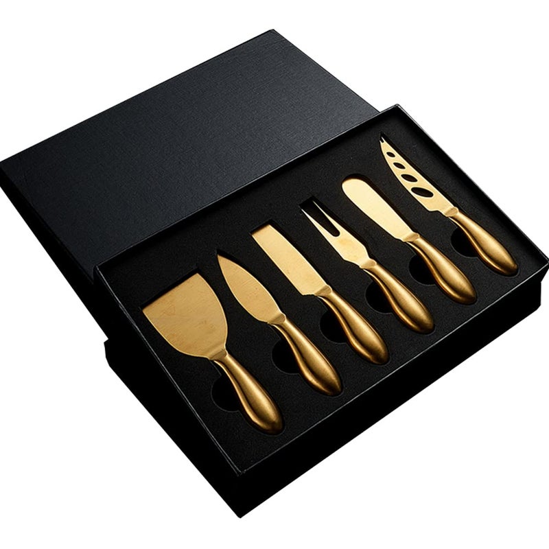6Piece Gold Cheese Knife Set Stainless Steel Cheese Cutter Fork Slicer Spreaders Tool