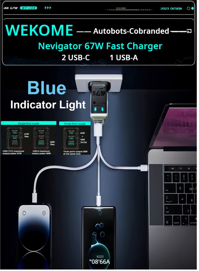 ويكومي 67 واط شاحن المحمول محول ، 30 واط USB C to Lighnting شاحن سريع ، 45 واط سامسونج قرص USB C  شاحن ، شاحن نوكيا المحمول جيم ، اي فون منفذ عكس شحن الروبوت شاحن السفر ، متوافق مع هواوي ، الدخن ، باد ثلاثة ميناء محول الطاقة السريعة - Image 4