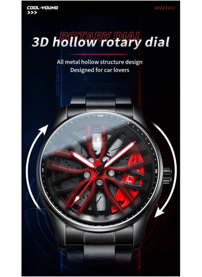 أوليفز Watches For Men Fashion Stainless Steel Quartz Water Resistant Analog Watch 42mm Black 9937 - Image 3