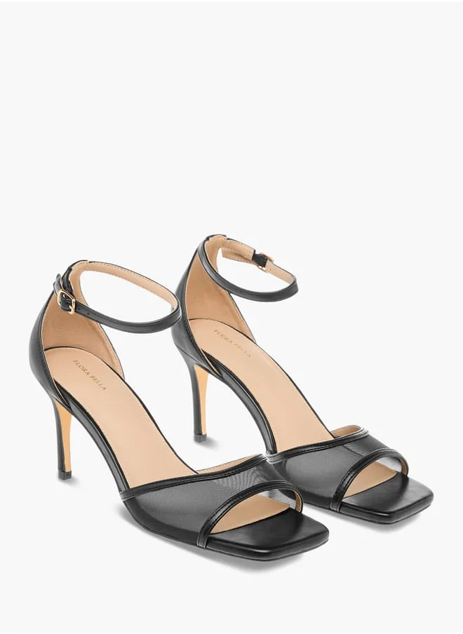 فلورا بيلا من شو إكسبرس Women Mesh Detail Ankle Strap Sandals with Stiletto Heels and Buckle Closure