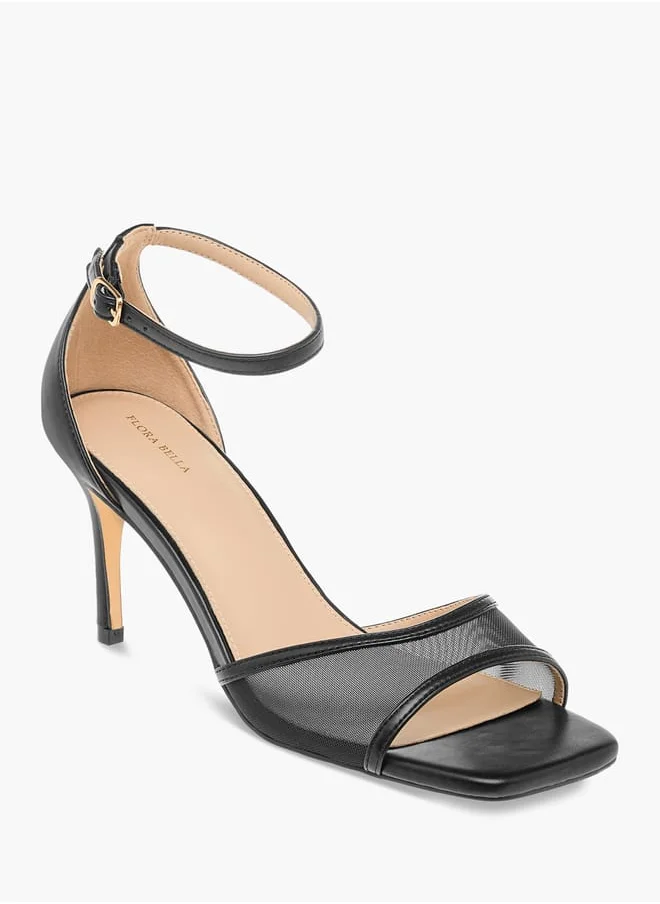 فلورا بيلا من شو إكسبرس Women Mesh Detail Ankle Strap Sandals with Stiletto Heels and Buckle Closure