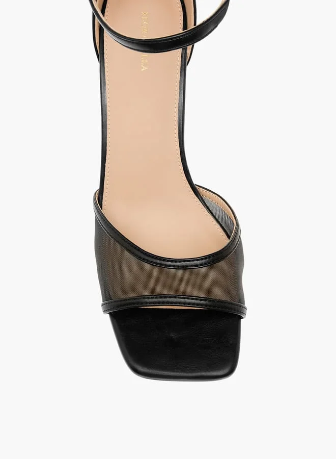 Flora Bella By Shoexpress Women Mesh Detail Ankle Strap Sandals with Stiletto Heels and Buckle Closure