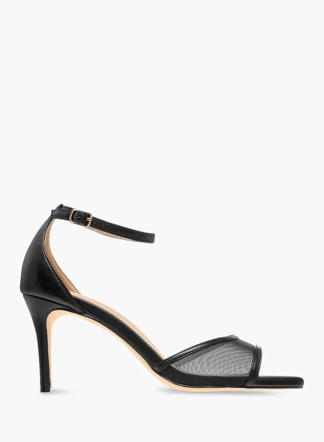 Flora Bella By Shoexpress Women Mesh Detail Ankle Strap Sandals with Stiletto Heels and Buckle Closure