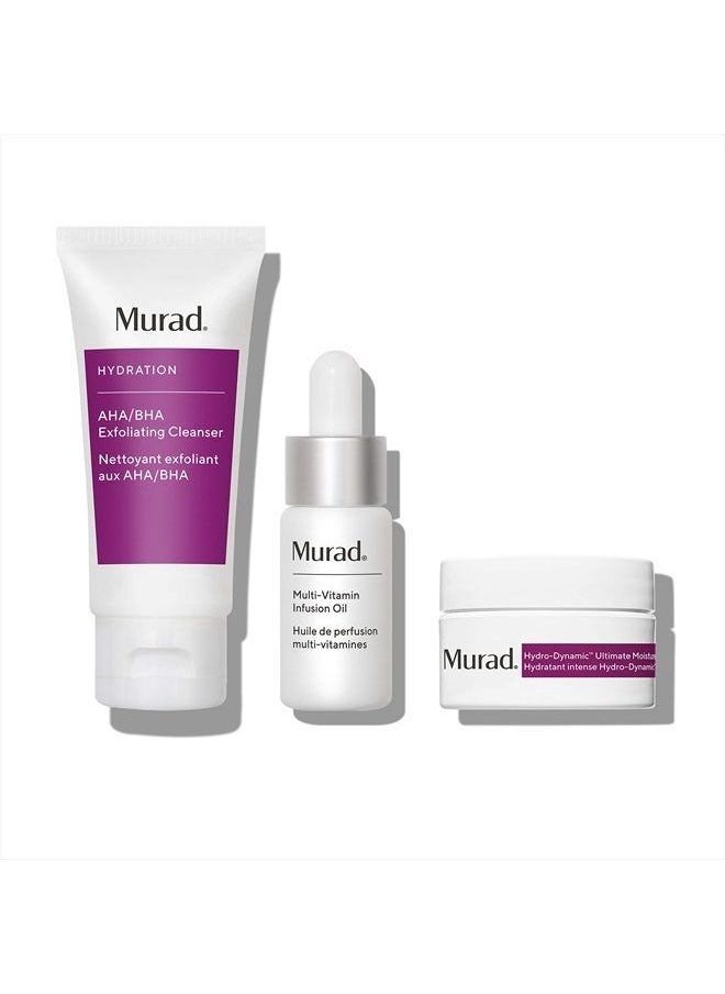 Murad - Hydrate Trial Kit - 3-Piece Trial Size Kit $62 Value - Moisturizing Daily Skincare Set - AHA/BHA Exfoliating Cleanser, Multi-Vitamin Infusion Oil & Hydro-Dynamic Ultimate Moisturizer - Image 1