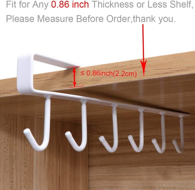 EigPluy 2pcs Under Shelf Mug Rack - Free Drilling Coffee Cups Holder, Key Ties Belts & Scarf Hanging Hooks - Fits Cabinet 0.8" or Less - Image 3