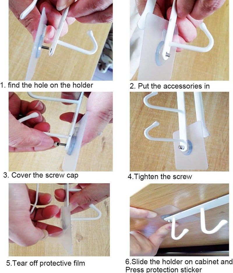 EigPluy 2pcs Under Shelf Mug Rack - Free Drilling Coffee Cups Holder, Key Ties Belts & Scarf Hanging Hooks - Fits Cabinet 0.8" or Less - Image 5