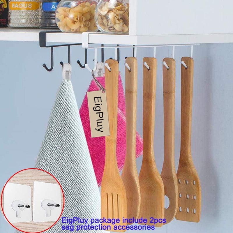 EigPluy 2pcs Under Shelf Mug Rack - Free Drilling Coffee Cups Holder, Key Ties Belts & Scarf Hanging Hooks - Fits Cabinet 0.8" or Less - Image 2