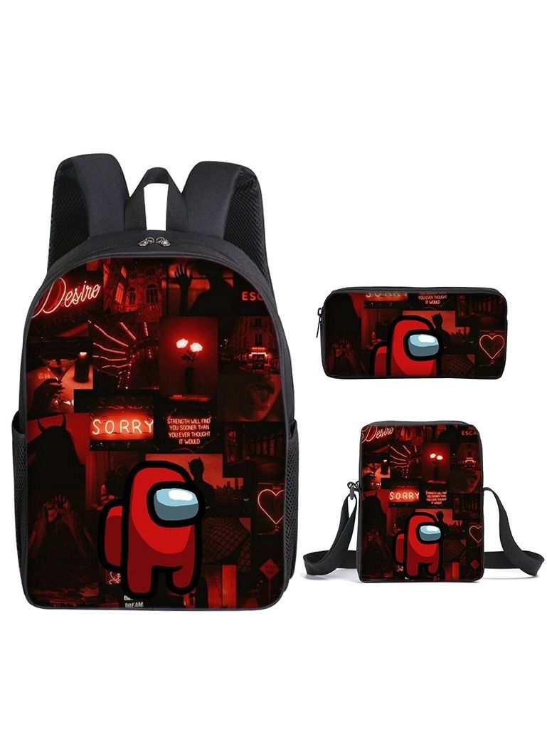 Y&D 3-Piece Among us 3D Print Insulated Lunch Backpack Set Multicolour