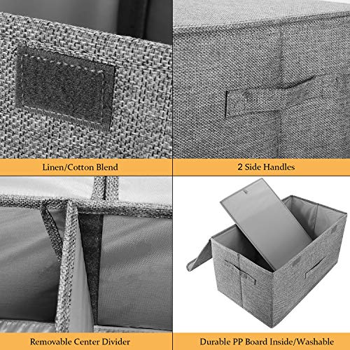 Valease 2 Pack Storage Boxes with Lids and Handles, Collapsible Linen Storage Bins Organizer Containers Baskets Cube with Removable Divider for Home Bedroom Closet Office (Cream, Large) - Image 2