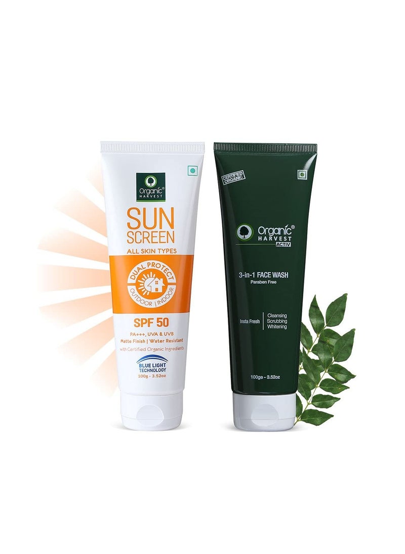 Organic Harvest - 3 In 1 SPF 50 Combo Face Wash 100gm Sunscreen 100gm - Image 1