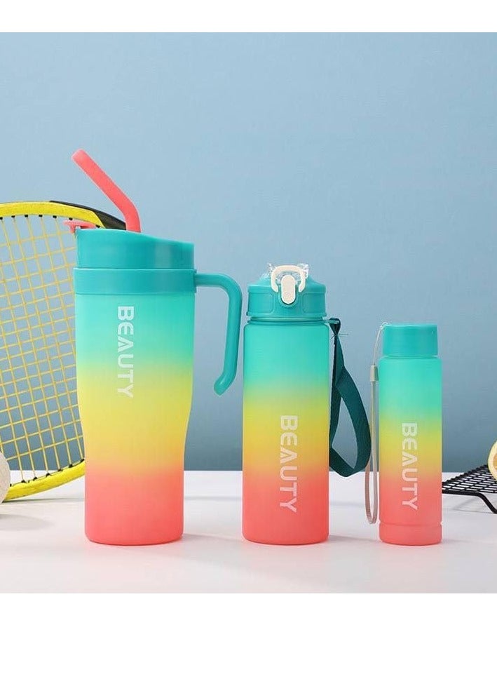 Gradient Sports Water Bottles Set 3Pcs Portable Gradient Color Large Outdoor Fitness Camping Party Spill Proof School Supplies Birthday Multicolor Random - Image 1