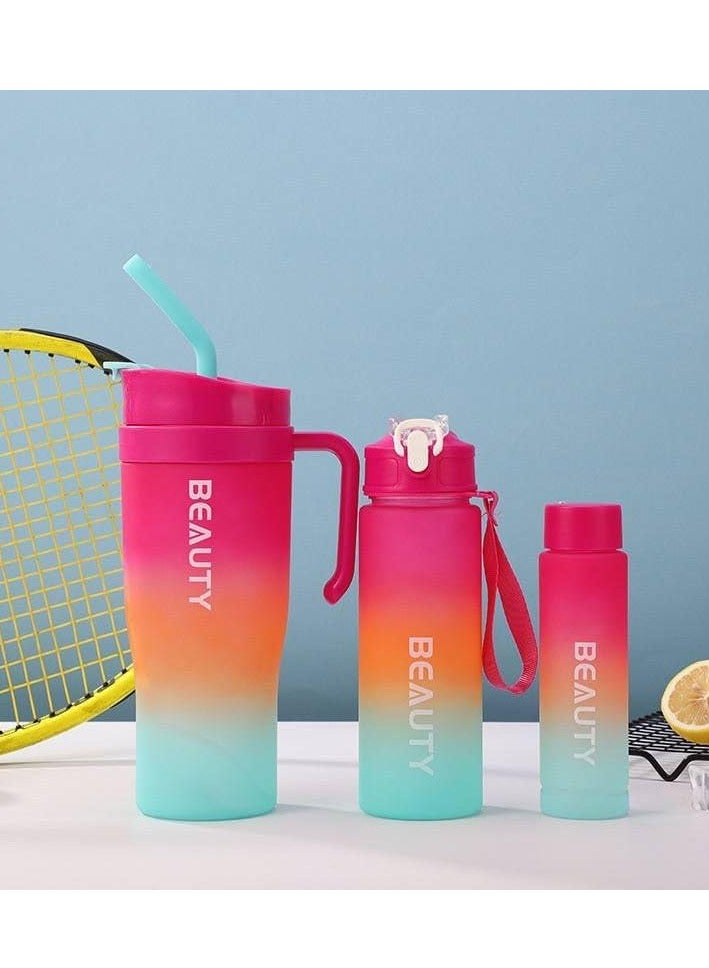 Gradient Sports Water Bottles Set 3Pcs Portable Gradient Color Large Outdoor Fitness Camping Party Spill Proof School Supplies Birthday Multicolor Random - Image 3