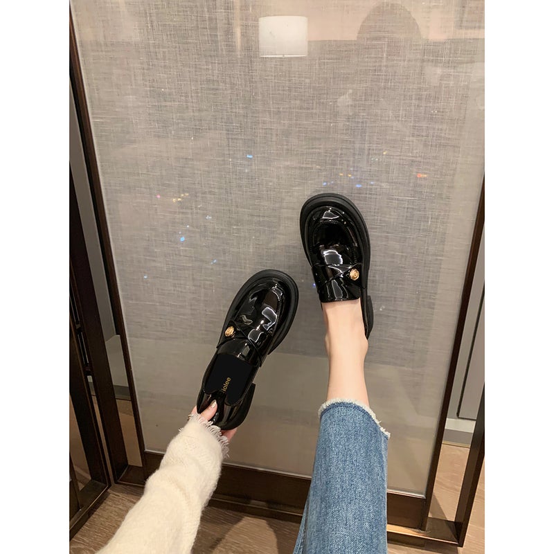 Grape Mom Studiolee British Style Genuine Leather Small Gold Coin Shoes Thick Heel Soft Bottom Thick Bottom Lefu Leather Shoes Women'S Autumn - Image 4